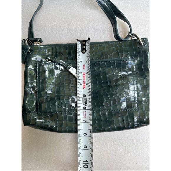 BRIGHTON Green Patent Leather Croc-Embossed Crossbody Bag W/Heart Charm - Picture 8 of 10